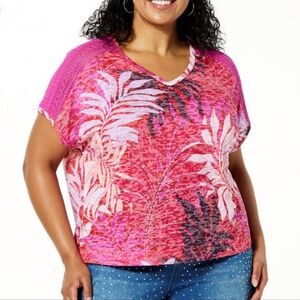 DG2 Diane Gilman V-Neck Floral Rhinestone Embellished Top size 4x New with Tags